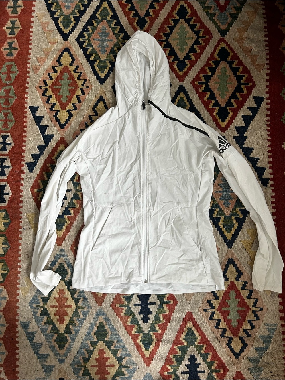 adidas White Hooded Lightweight Women's Jacket with Black Logo